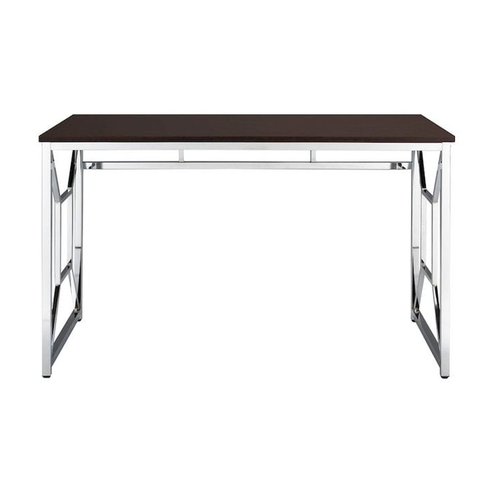 Espresso Brown Wood and Chrome Geometric Desk