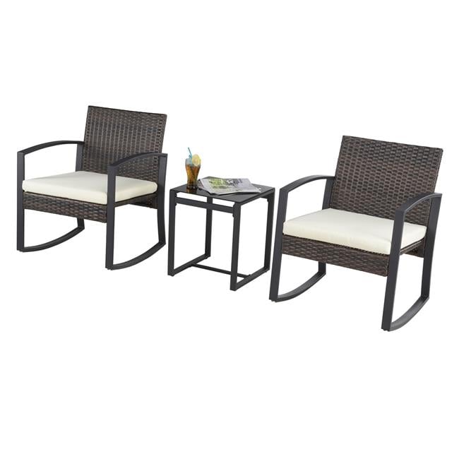 Wicker Rocker Lp Contemporary Metal 3 Pieces Wicker Rocker Set in Beige - Walmart.com