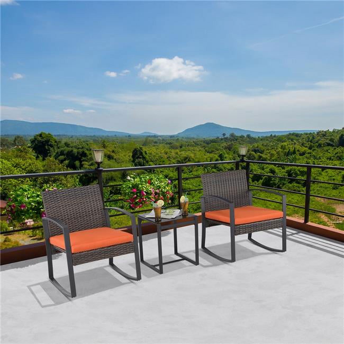 Wicker Rocking Fork Contemporary Metal 3 Pieces Wicker Rocker Set in Orange - Walmart.com