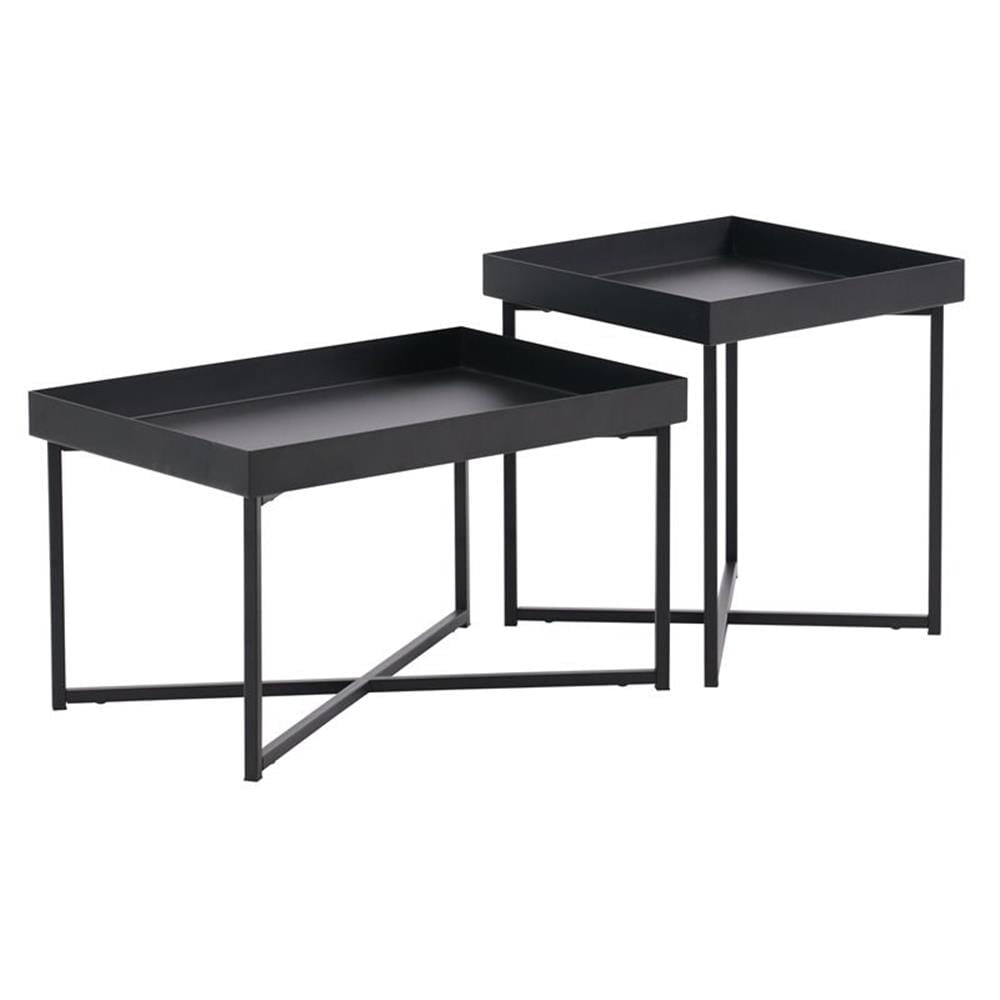 Modern Geometric Black Metal Tray Coffee Tables - Set of 2