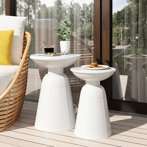 Contemporary Metal S/2 End Tables In White, With Chic Iron Frame And Flared Pedestal Base For Home Of 2 Featuring Powder-coated Elegant Style Bedroom