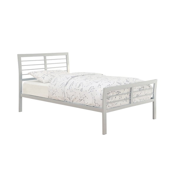 Contemporary Metal Tubular Twin Size Bed with Horizontal Bars Silver- Saltoro Sherpi