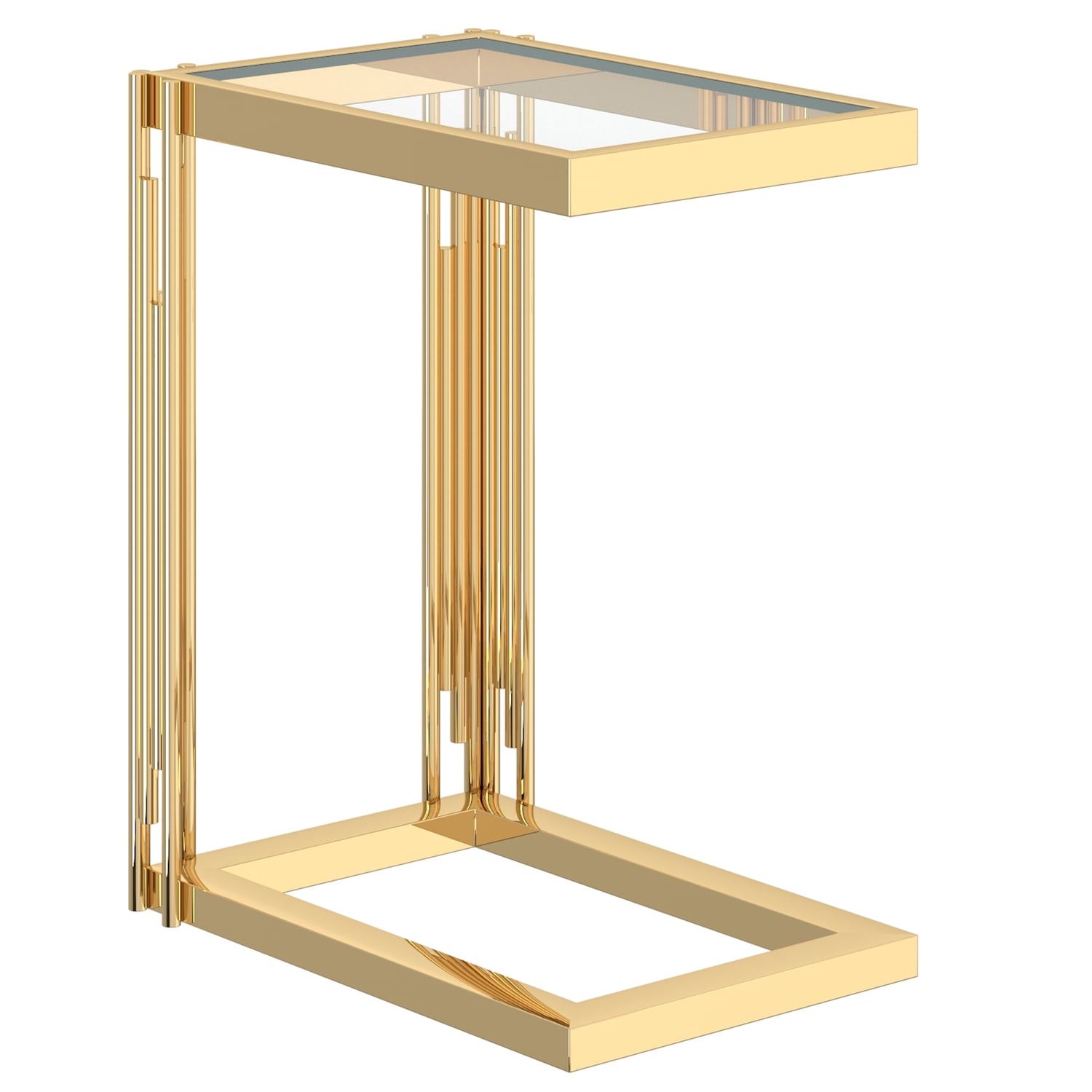 Gold Metal and Glass C-Style Small Accent Table