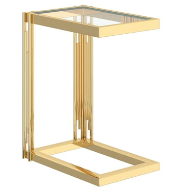 Contemporary Metal and Glass Small Accent Table Gold