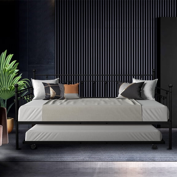 Contemporary Metal with Trundle Daybed, Twin, Black