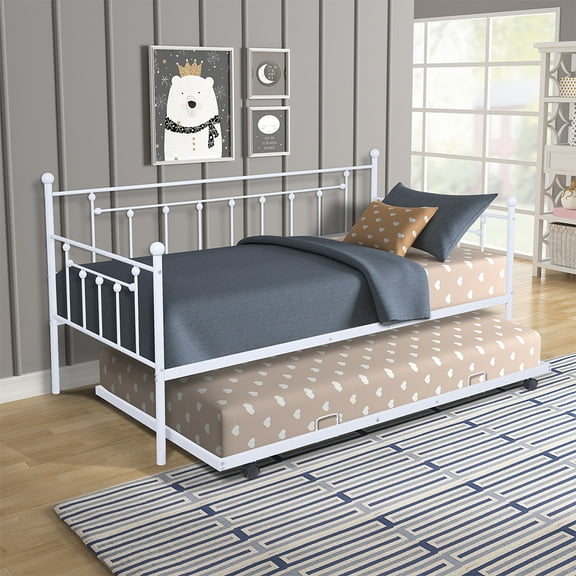 Contemporary Metal with Trundle Daybed, Twin, White