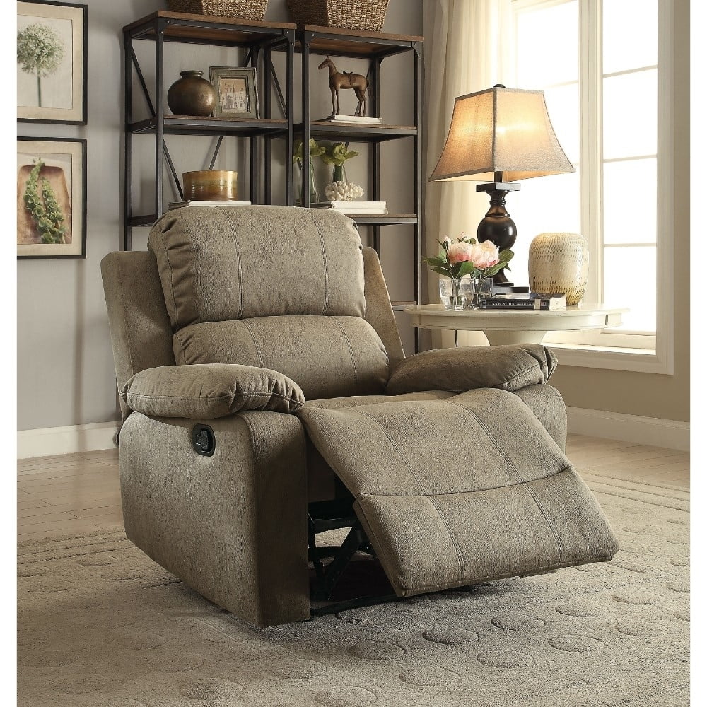 Contemporary Microfiber Upholstered Metal Recliner with Pillow Top Brown Saltoro Sherpi