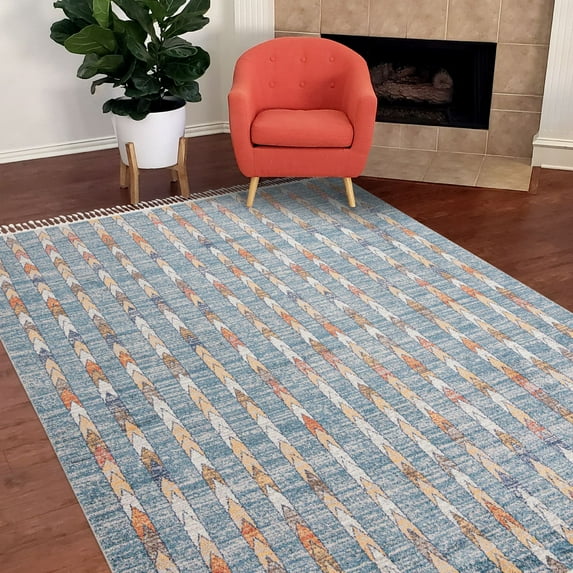 Contemporary Milla Collection Area Rug in Blue Color and Rectangle, Runner Shape