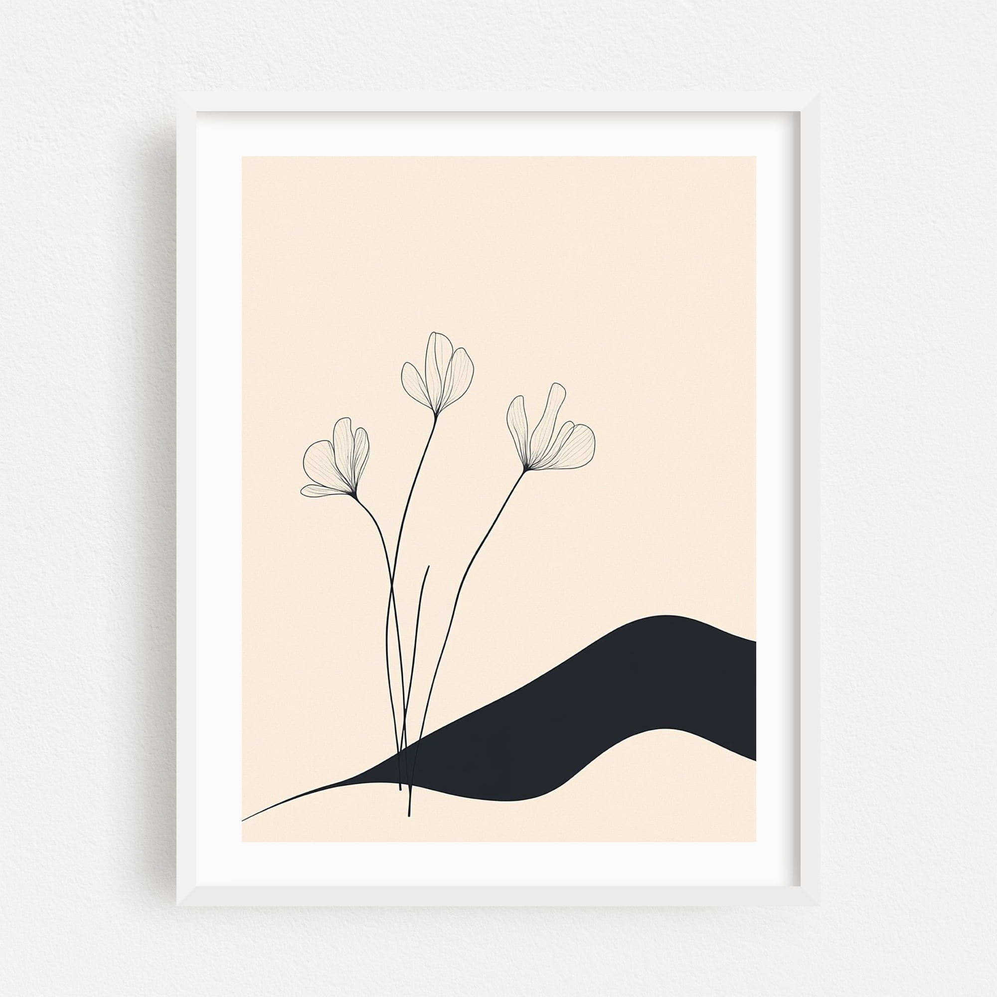 Contemporary Minimalist Floral Line Art Line Drawing White Framed