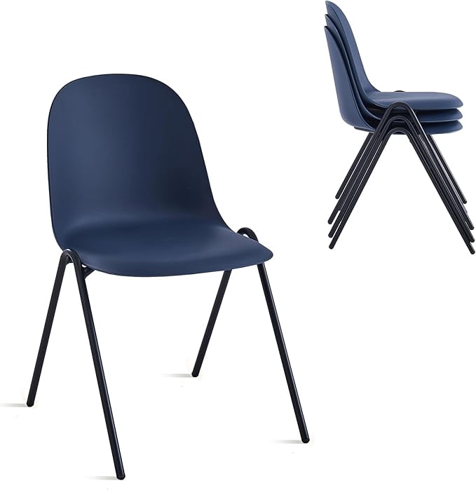 View of Contemporary Minimalist Stackable Plastic Dining Chair with Metal Leg ...