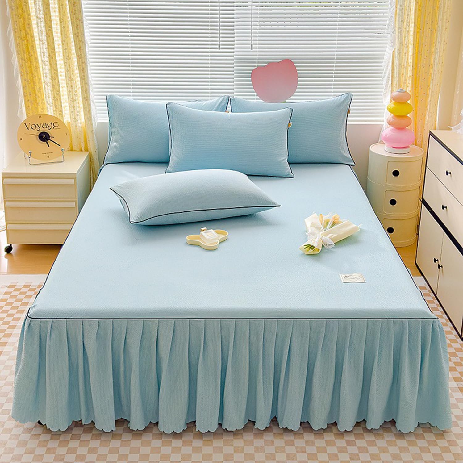 Contemporary Minimalist Wrap Around Pleated Bed Skirts for Twin/Queen