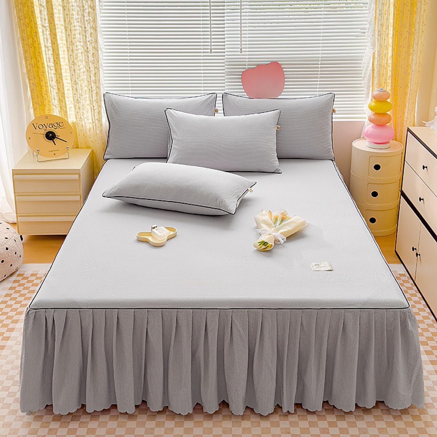 Contemporary Minimalist Wrap Around Pleated Bed Skirts for Twin/Queen