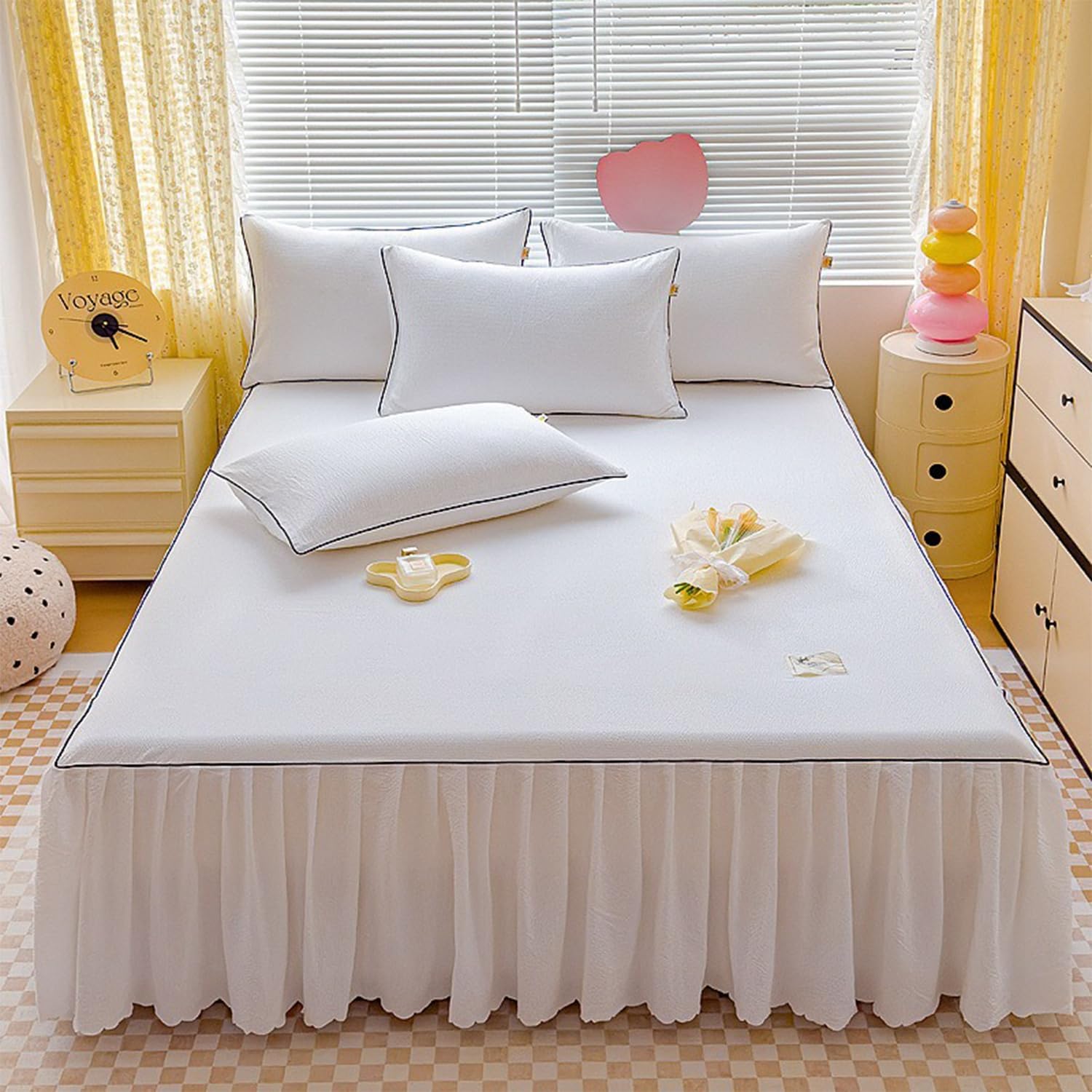 Contemporary Minimalist Wrap Around Pleated Bed Skirts for Twin/Queen