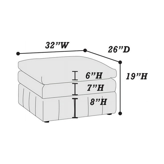 Contemporary Mink Suede Modular Ottoman for Living Room | Plush Pillow Top, Triple Layer Cushion, 33"x26"x19" | Modern Sectional Furniture Accent Piece