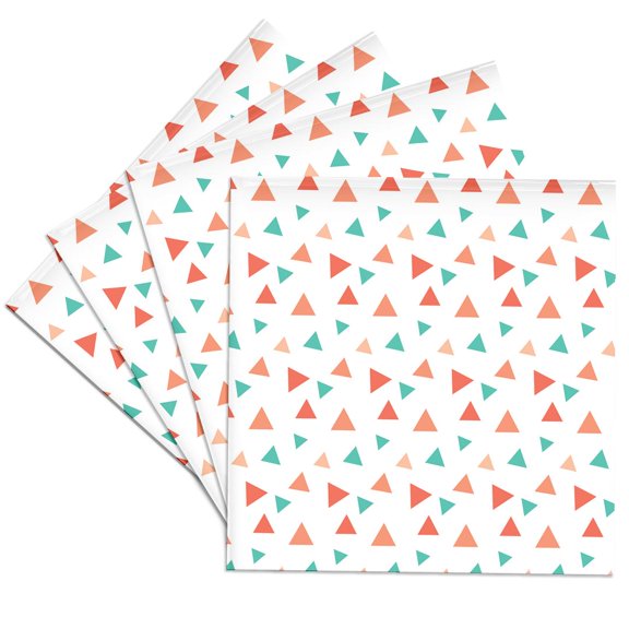 3drose, Contemporary Mint Green, Peach, Orange Tossed Triangles Pattern, Set of 4 Ceramic Tile Coasters