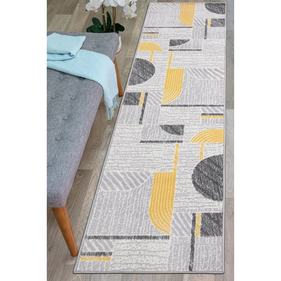 Contemporary Modern Abstract 2'x7' Gray Runner Rug