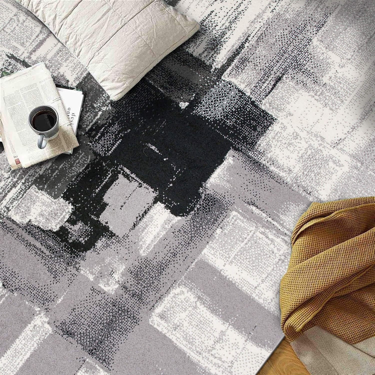 Elegant Abstract Black Synthetic 8' x 10' Area Rug