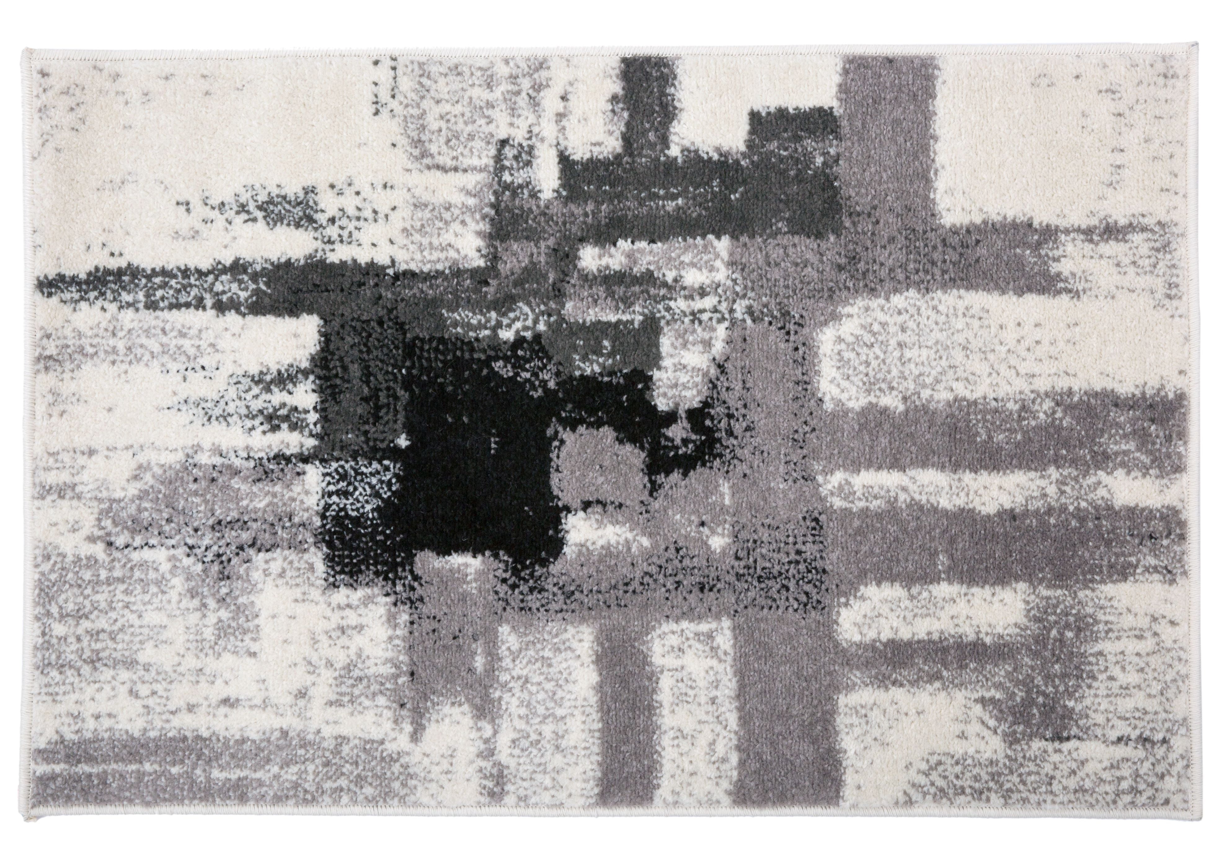 Elegant Abstract Black Synthetic Rug 26" x 3" Easy Care