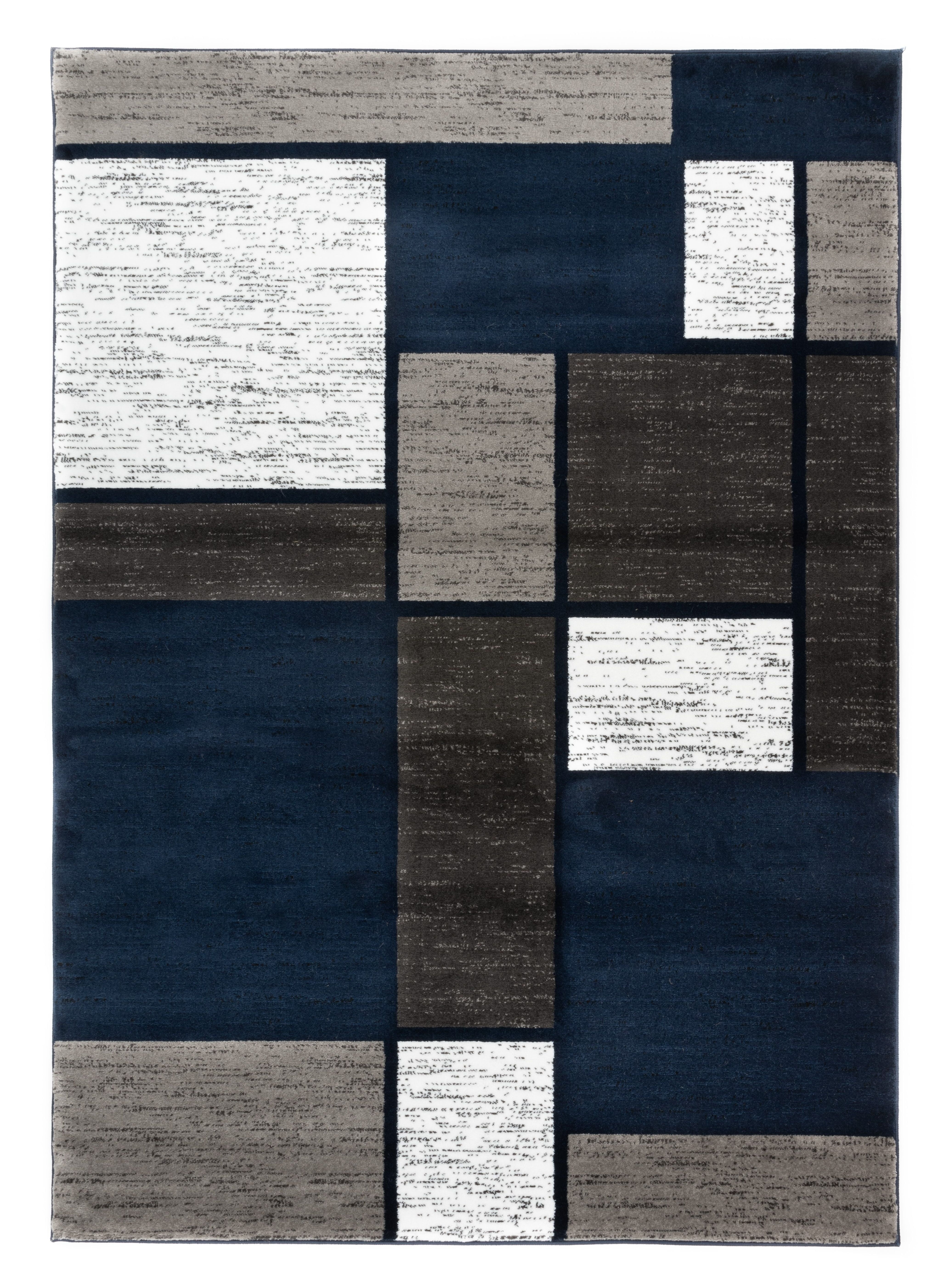 Navy Geometric Rectangular Washable Area Rug
