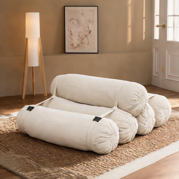 Contemporary Modern Configurable Lazy Floor Sofa, Adjustable Multi-Person Large Leisure Seating, Neutral Beige Corduroy