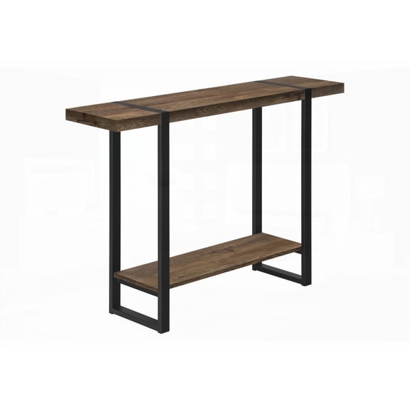 Contemporary Modern Console Table in Brown Laminate with Black Metal Legs