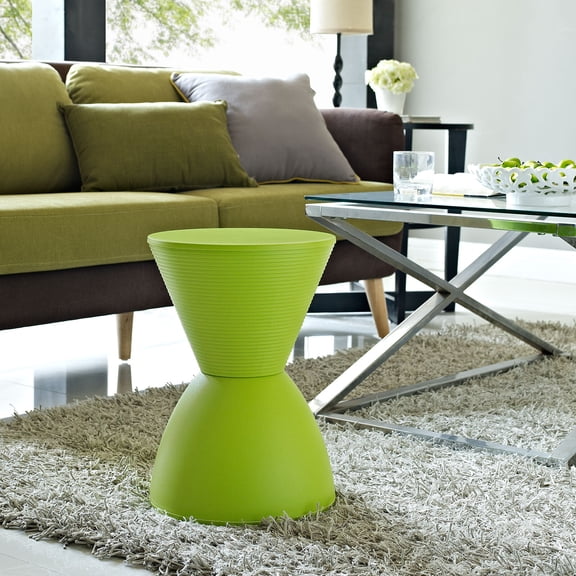 Contemporary Modern Hourglass PP Plastic Green Accent Side Table Storage Stool