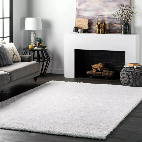 Contemporary Modern Simple Plush Shag Area Rug in Solid White Size 4' x 6'