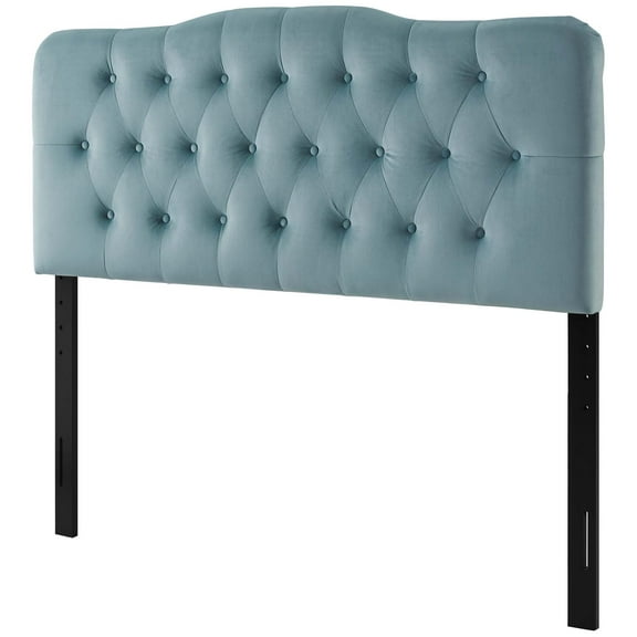 Contemporary Modern Urban Designer Bedroom Full Size Tufted Headboard, Velvet Fabric, Light Blue