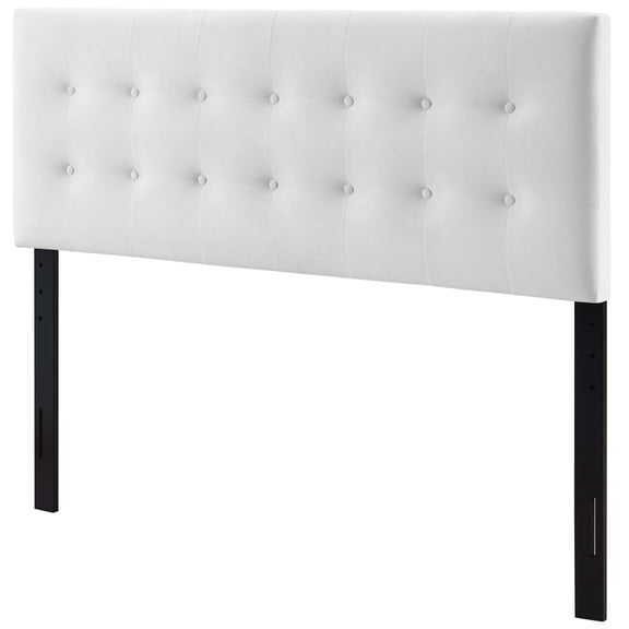 Contemporary Modern Urban Designer Bedroom Full Size Tufted Headboard, Velvet Fabric, White