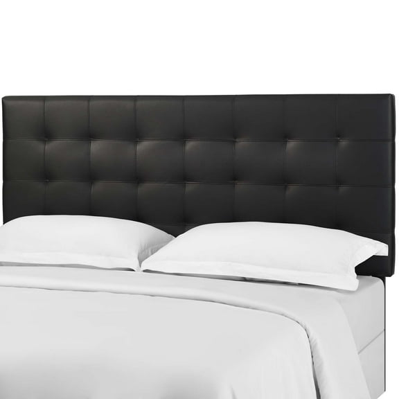 Contemporary Modern Urban Designer Bedroom Full and Queen Size Tufted Headboard, Faux Vinyl Leather, Black