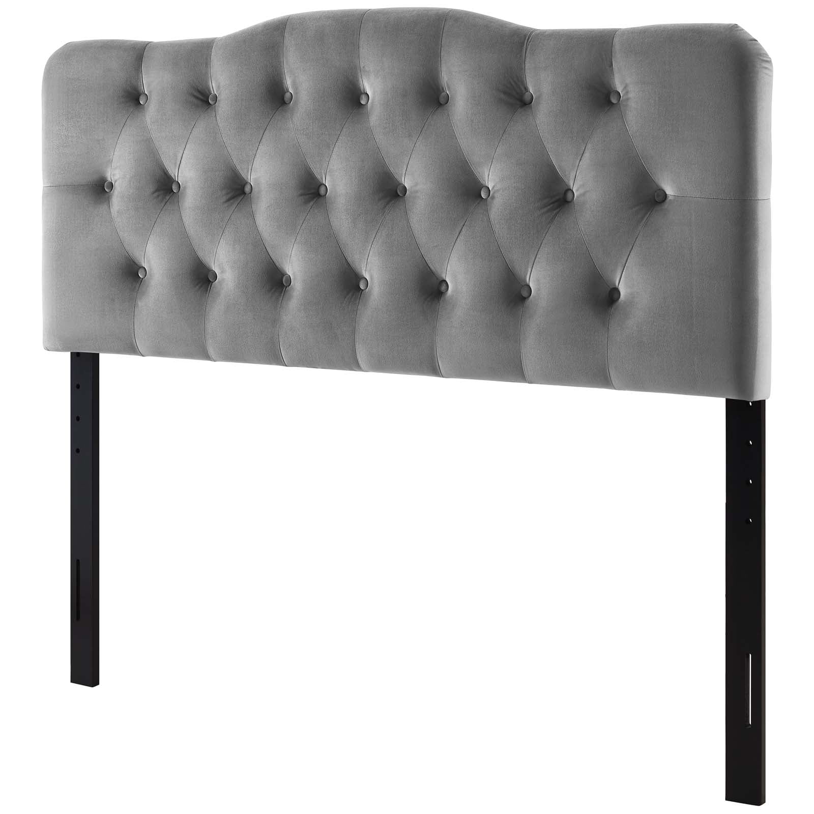 Contemporary Modern Urban Designer Bedroom King Size Tufted Headboard, Velvet Fabric, Grey Gray