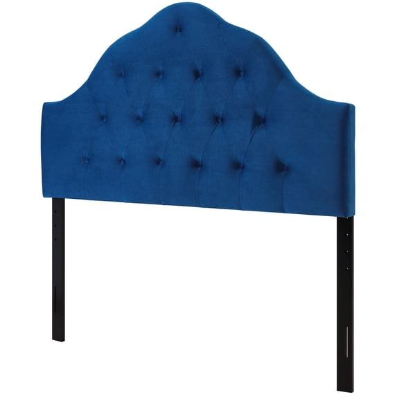 Contemporary Modern Urban Designer Bedroom King Size Tufted Headboard, Velvet Fabric, Navy Blue