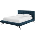thumbnail image 1 of Contemporary Modern Urban Designer Bedroom Queen Size Platform Bed Frame, Fabric, Blue, 1 of 6