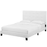 Contemporary Modern Urban Designer Bedroom Queen Size Platform Bed Frame, Fabric, White