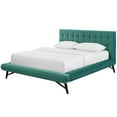 thumbnail image 1 of Contemporary Modern Urban Designer Bedroom Queen Size Platform Bed Frame, Velvet Fabric, Aqua Blue, 1 of 6