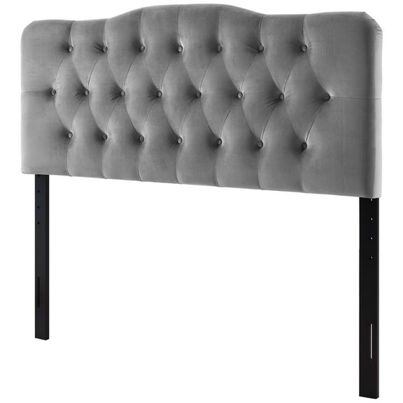 Contemporary Modern Urban Designer Bedroom Queen Size Tufted Headboard, Velvet Fabric, Grey Gray