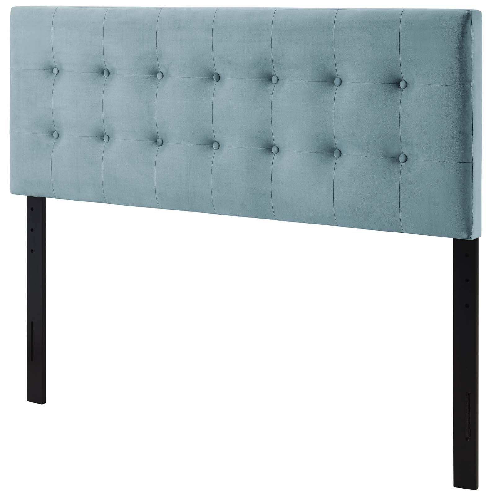 Contemporary Modern Urban Designer Bedroom Queen Size Tufted Headboard, Velvet Fabric, Light Blue