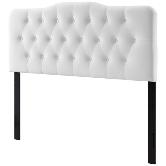 Contemporary Modern Urban Designer Bedroom Queen Size Tufted Headboard, Velvet Fabric, White