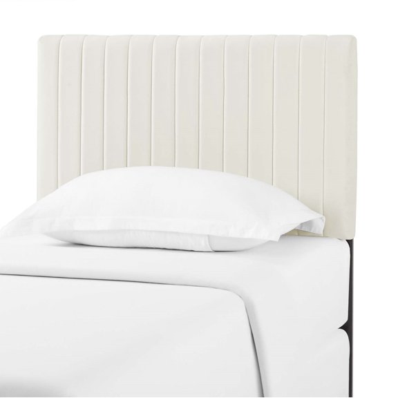 Contemporary Modern Urban Designer Bedroom Twin Size Headbaord, Velvet Fabric, Ivory White