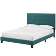 thumbnail image 1 of Contemporary Modern Urban Designer Bedroom Twin Size Platform Bed Frame, Fabric, Aqua Blue, 1 of 5