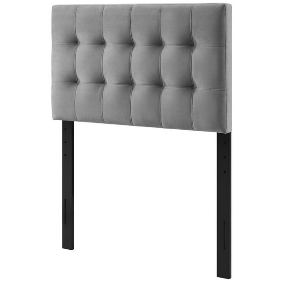 Contemporary Modern Urban Designer Bedroom Twin Size Tufted Headboard, Velvet Fabric, Grey Gray