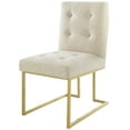 thumbnail image 1 of Contemporary Modern Urban Designer Dining Kitchen Room Side Chair, Fabric Metal Steel, Gold Beige, 1 of 8