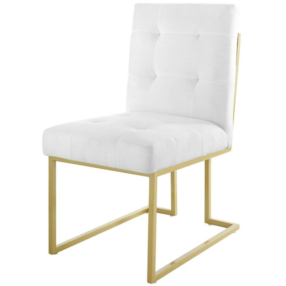 Contemporary Modern Urban Designer Dining Kitchen Room Side Chair, Fabric Metal Steel, Gold White