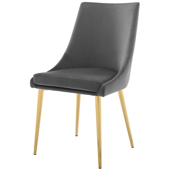 Contemporary Modern Urban Designer Dining Kitchen Room Side Dining Chair, Velvet Fabric Metal Steel, Grey Gray