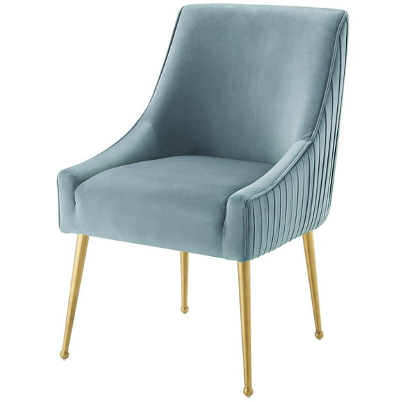 Contemporary Modern Urban Designer Dining Kitchen Room Side Dining Chair, Velvet Fabric Stainless Steel Metal, Light Blue