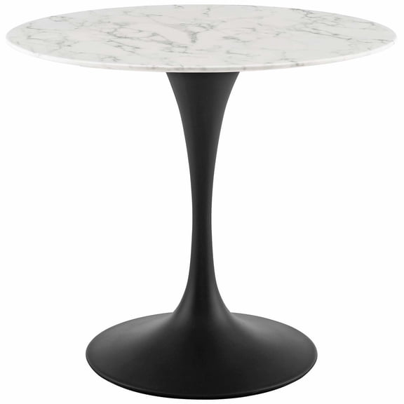 Contemporary Modern Urban Designer Kitchen Room Round Dining Table, Artificial Marble Stone Metal, Black White