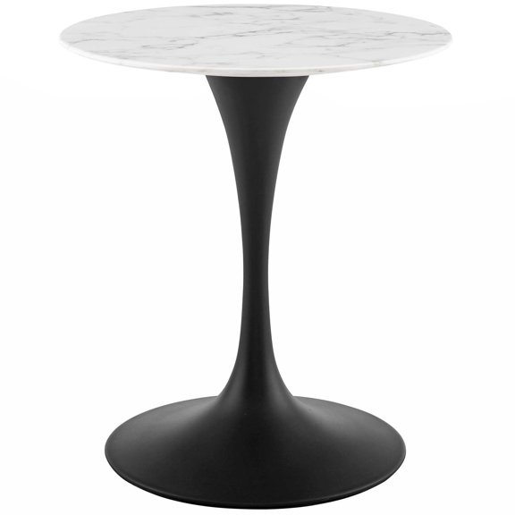 Contemporary Modern Urban Designer Kitchen Room Round Dining Table, Artificial Marble Stone Metal, Black White