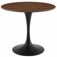 thumbnail image 1 of Contemporary Modern Urban Designer Kitchen Room Round Dining Table, Wood Metal Steel, Black Walnut Brown, 1 of 5