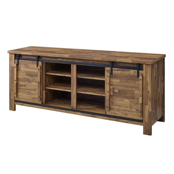 Contemporary Modern Urban Designer Living Dining Kitchen Room Buffet Table Sideboard Media TV Stand, Wood Steel Metal, Natural Walnut Brown