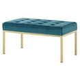 thumbnail image 1 of Contemporary Modern Urban Designer Living Room Lounge Club Lobby Accent Chair Bench, Velvet Fabric, Gold Aqua Blue, 1 of 5